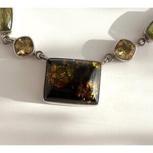 Natural Amber & Citrine Accented Snake Chain SW Style Vintage 925 Necklace - 19"